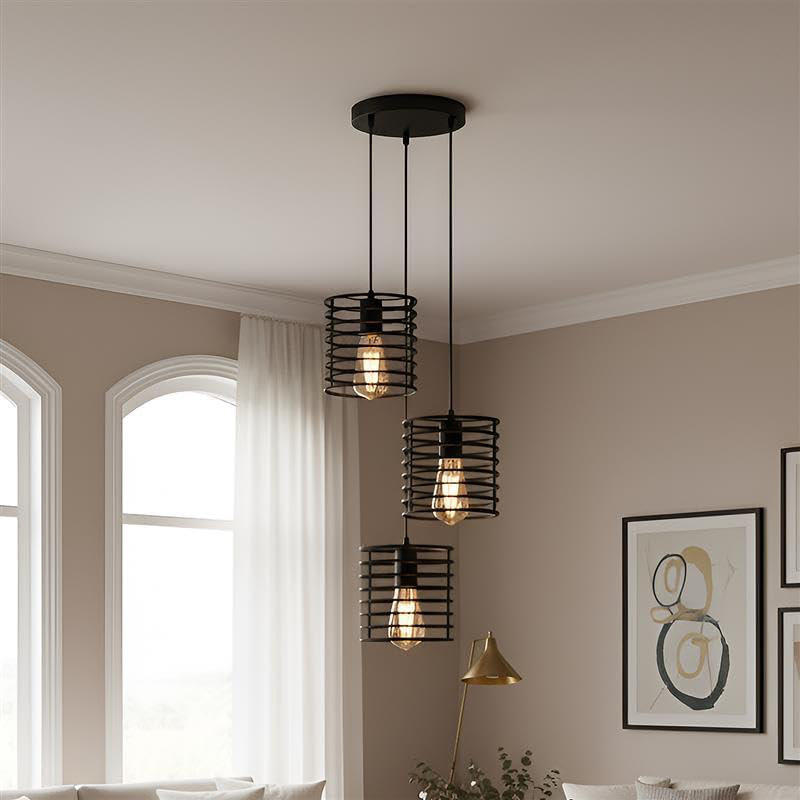 3 - Light Black Caged Pendant, Black