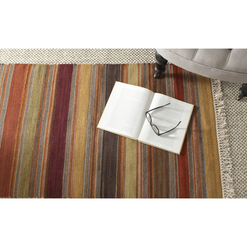 Striped Wool Hand Woven Area Rug, Rectangle 122 x 183cm