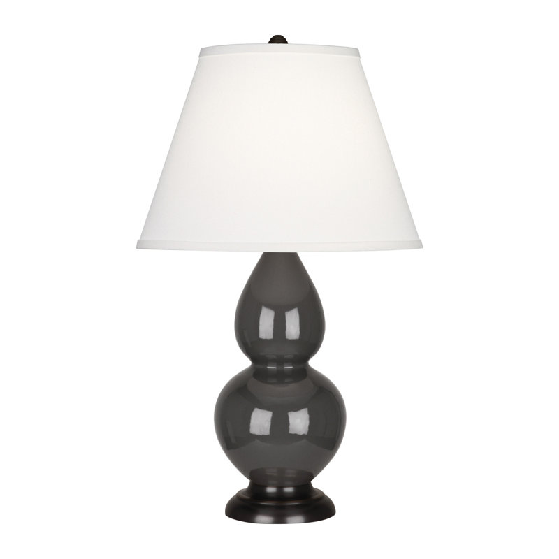 Small Double Gourd Ceramic Table Lamp, Ash/Deep Patina Bronze