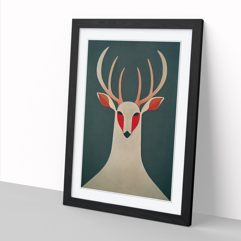 Unique Deer Abstract Vol.1 - Single Picture Frame Print, Black, 64cm H x 46cm W x 2cm D
