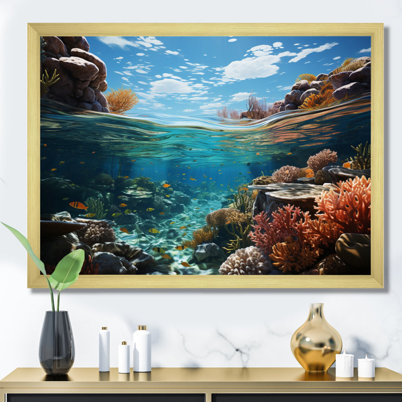 «Australie Great Barrier Reflections», reproduction d'art sur toile, H 24 po x l 32 po x P 1 po, Encadrement doré