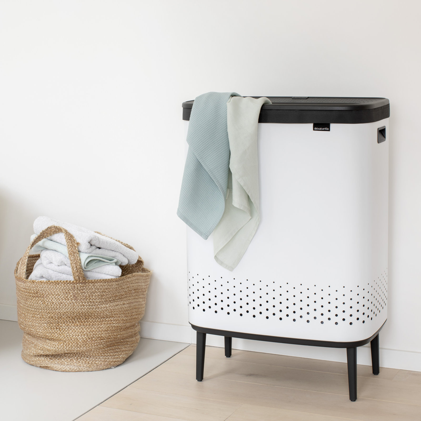 Brabantia Bo Dual Compartment Laundry Hamper, White