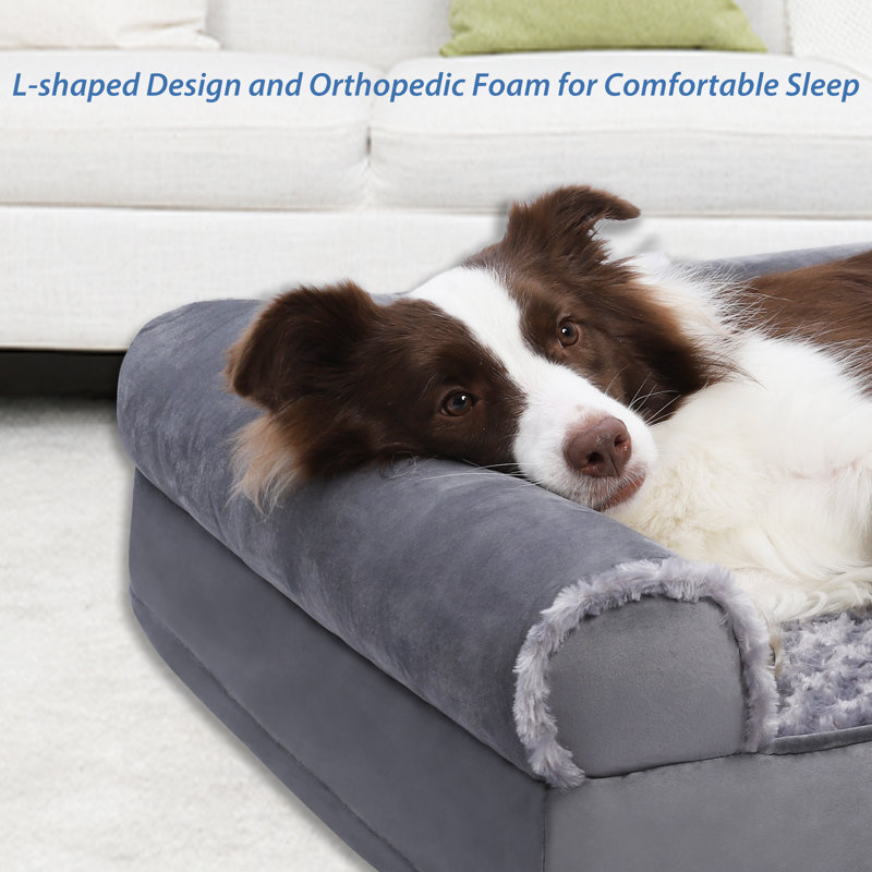 Large Gray Velvet Orthopedic Dog Sofa Bed with Waterproof Cover