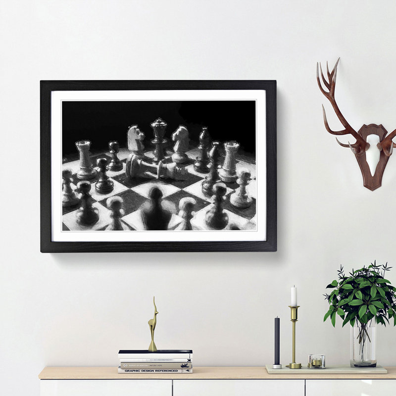 Chess Checkmate - Picture Frame Painting Print on MDF, 27cm H x 36cm W x 2cm D, Black Framed