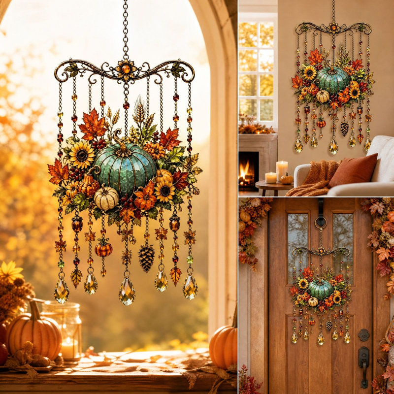 Décorations d'Halloween : carillons éoliens sur le thème de l'Action de grâce, attrape-soleil en acrylique, adaptés aux fenêtres et aux jardins, décorations extérieures sur les thèmes de l'automne, de l'Action de grâce et d'Halloween.
