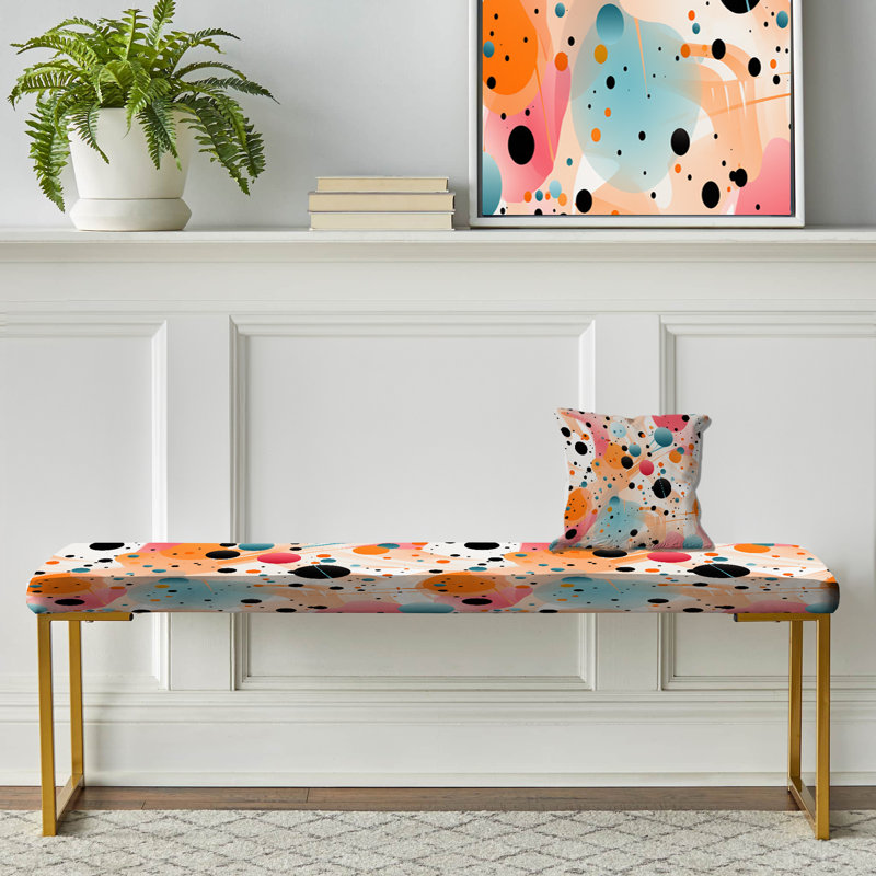 Banc rembourré Fashion, White/Orange/Blue Modern Fusion Polka Dots