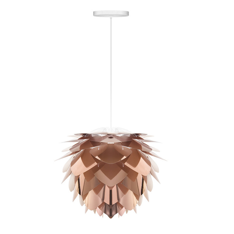 Luminaire suspendu unique en son genre à 1 lumière, Blanc, Cuivre, H 17,7 po x l 17,7 po x P 17,7 po