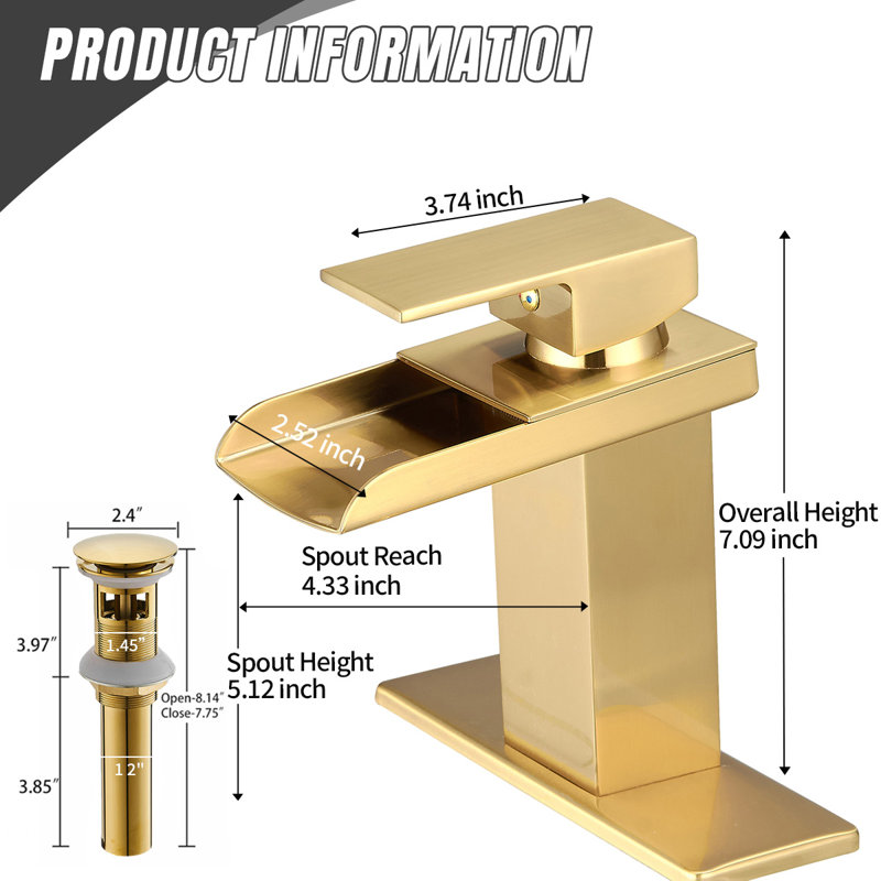 Single-Hole Single-handle Bathroom Faucet with Drain Assembly, Gold