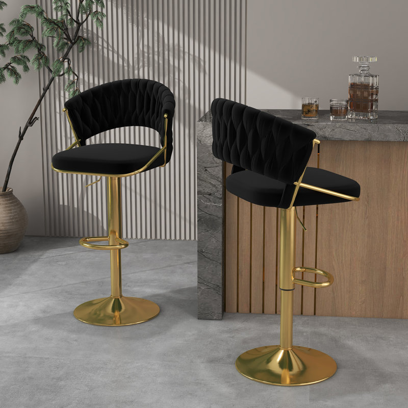 Christal Height Adjustable Swivel Bar Stool, Black, Gold