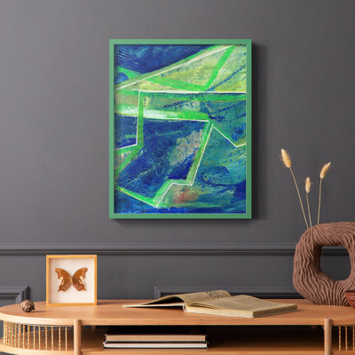 «Geometric in Cool I», reproduction encadrée - bois massif