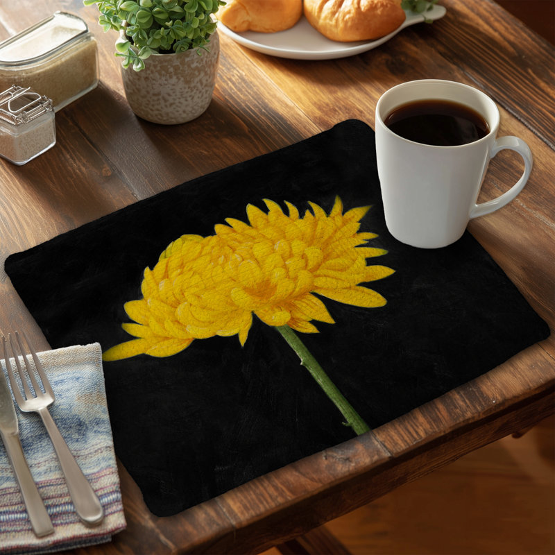 Ensemble de 4 napperons en polyester tressé chrysanthème