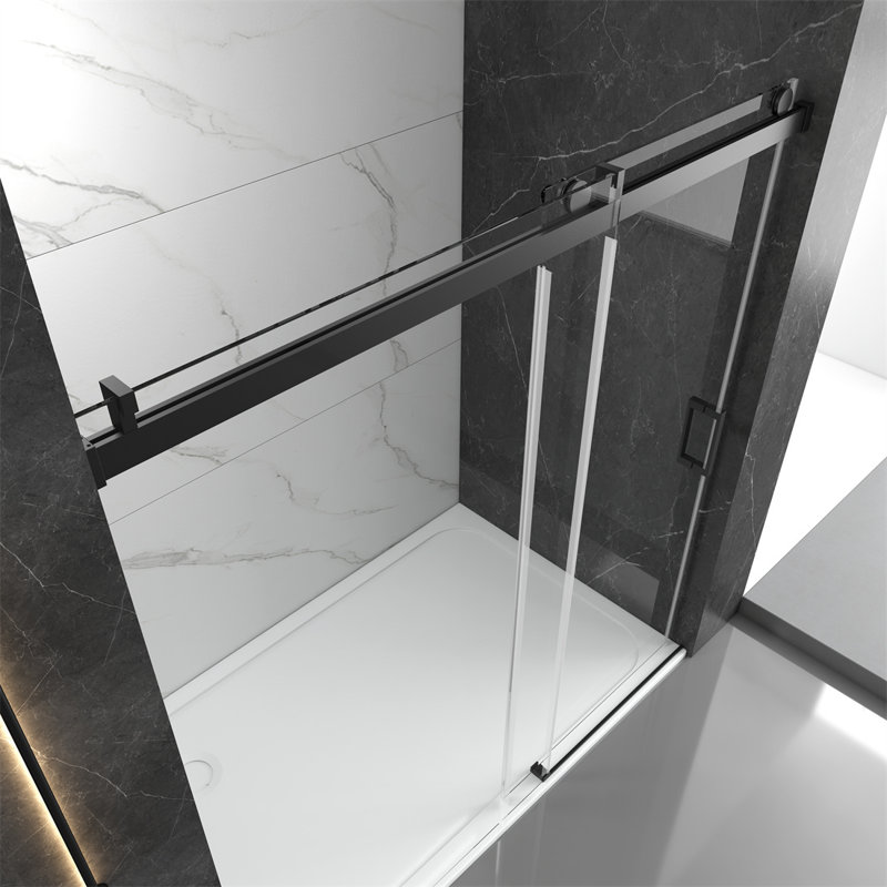 Porte de douche coulissante simple sans cadre de 69 à 72 po x H 76 po avec système de fermeture en douceur, brossé, Noir mat