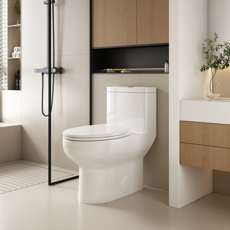 Toilette une pièce, siège de toilette confortable à hauteur d'assise et siège à fermeture en douceur, double chasse 1,1 / 1,6 GPF