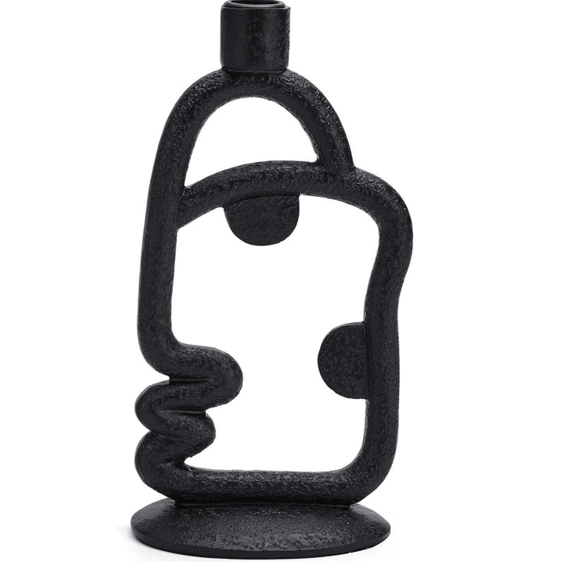Abstract Face Taper Candle Holder Black-large Resin Candlestick