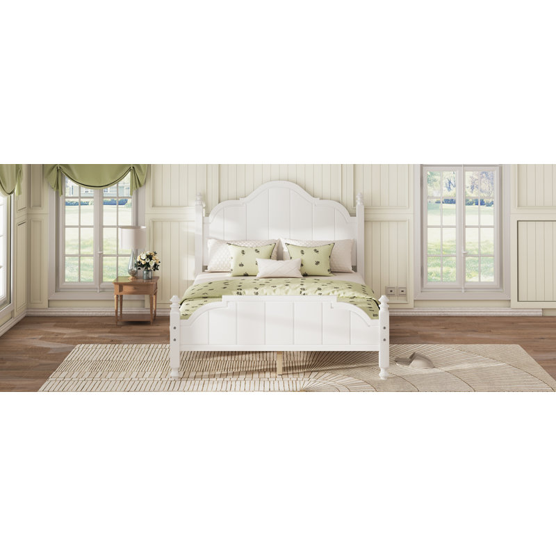 Caldera Vintage Wooden Platform Bed With Tall Headboard And Slats Support, Full, White