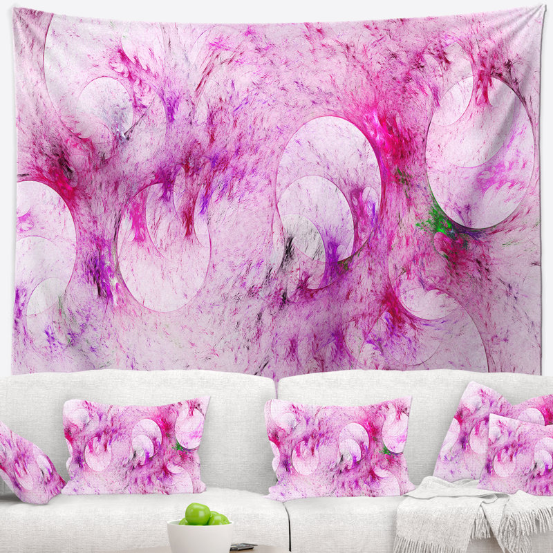 Tapisserie texture en verre fractal blanc rose abstrait, H 32 po x l 39 po
