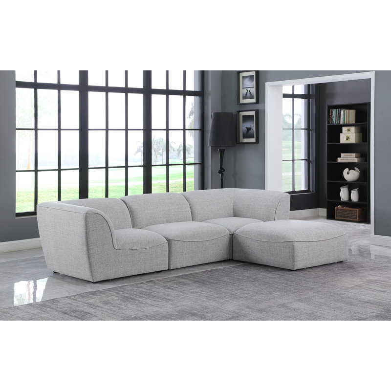 Camani Upholstered L-Shaped Sectional with Ottoman Reversible, Grey Linen Textured Fabric