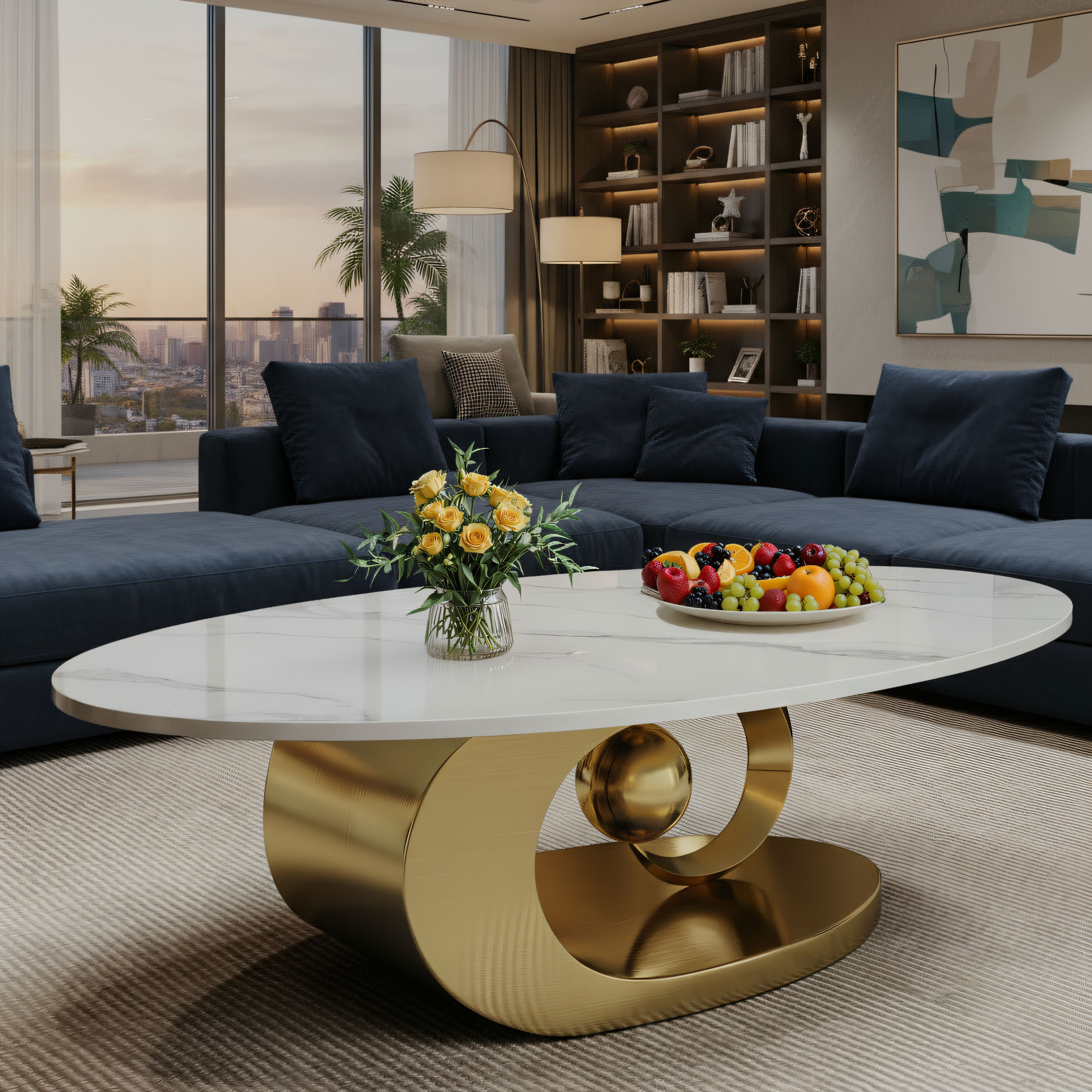 Ivy Bronx A Modern Sintered Stone Coffee Table With A Stainless Steel ...
