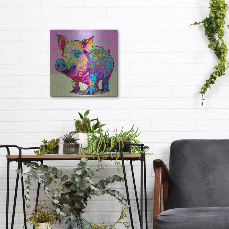 Red Barrel Studio® «Delighted Pig» par Dean Russo, art mural en métal, H 12 po x l 12 po