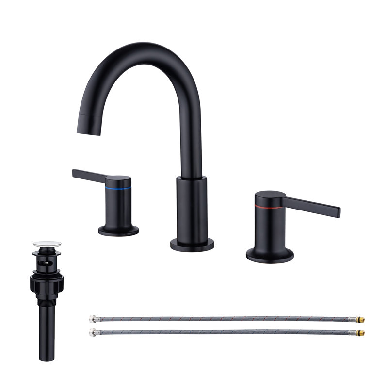 2-handle Bathroom Faucet with Drain Assembly, Matte Black