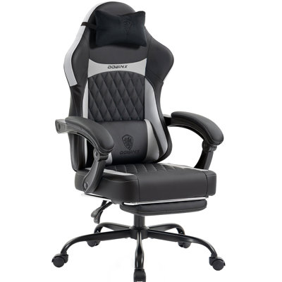 Fauteuil de jeu ergonomique avec coussin à ressorts ensachés et soutien lombaire à massage - Chaise d'ordinateur de bureau à haut dossier avec repose-pieds pour adultes, capacité de 300 lb, conception en cuir