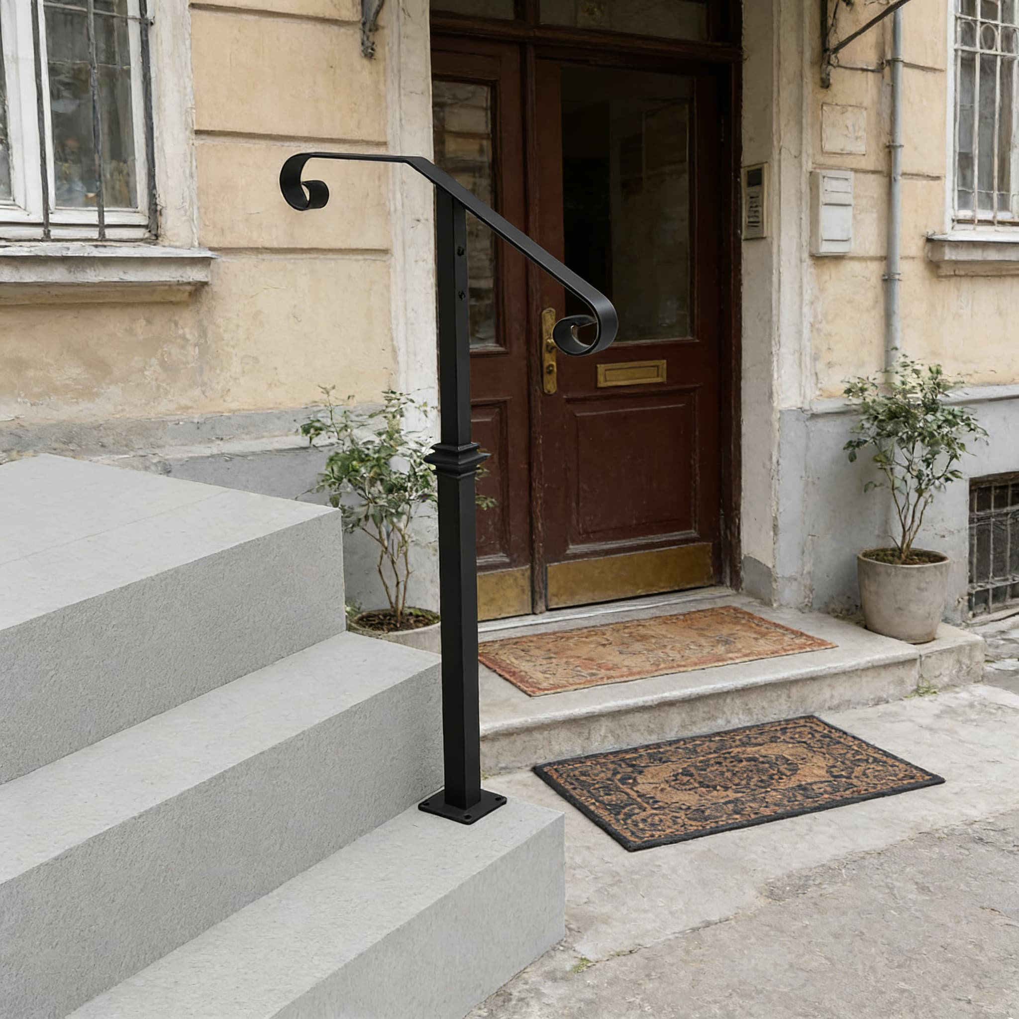 Mickey Rod Iron Step Rails JIAQIE Single Post Outdoor Handrail For 1-2 Steps, Heavy Duty Wrought ...