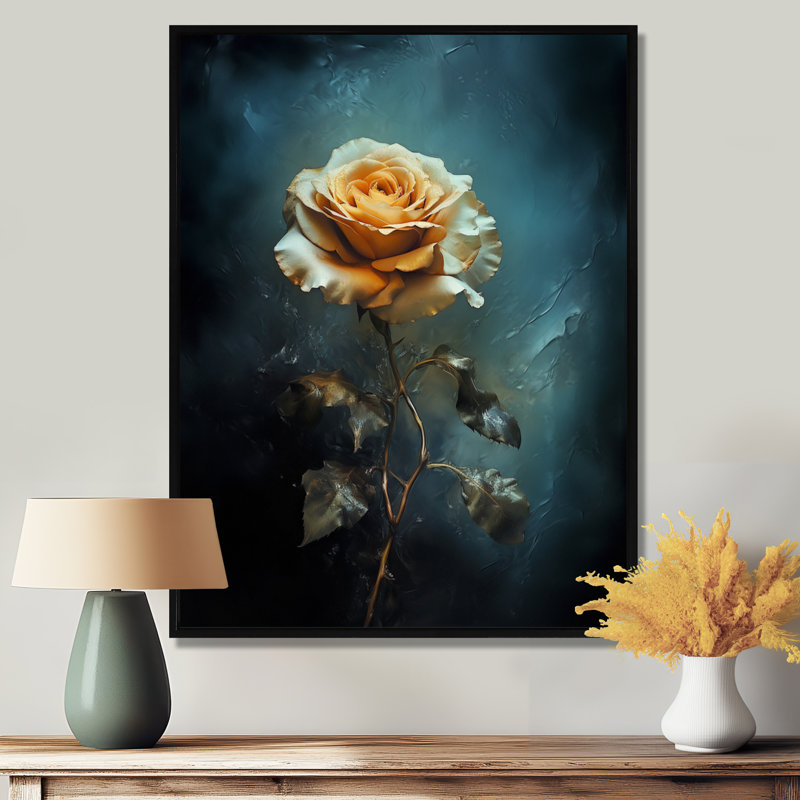 Jaune jaune rétro - art mural rose, H 20 po x l 12 po x P 1 po, Toile avec cadre flottant noir