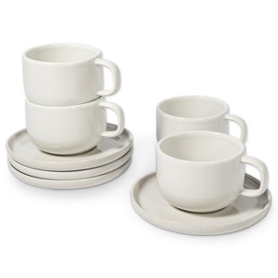 Mesa Ceramics Uno Bianco tasse à thé et soucoupe 225 ml, ensemble de 4 (Ensemble de 4)