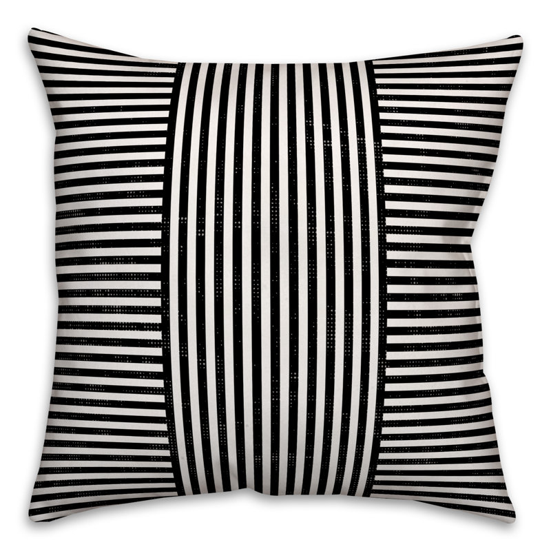  Coussin décoratif à rayures, 16 po x 16 po, Noir, Coussin décoratif