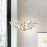 Rosa Glam 3-Light Brushed Silver-ish Champagne Daisy Crystal Glass Flower Chandelier