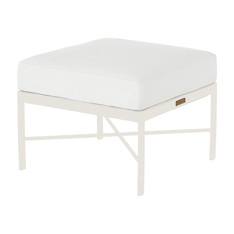 Monaco Outdoor Ottoman With Cushion, Welt, Rollo Lace InsideOut® Linen, Chalk