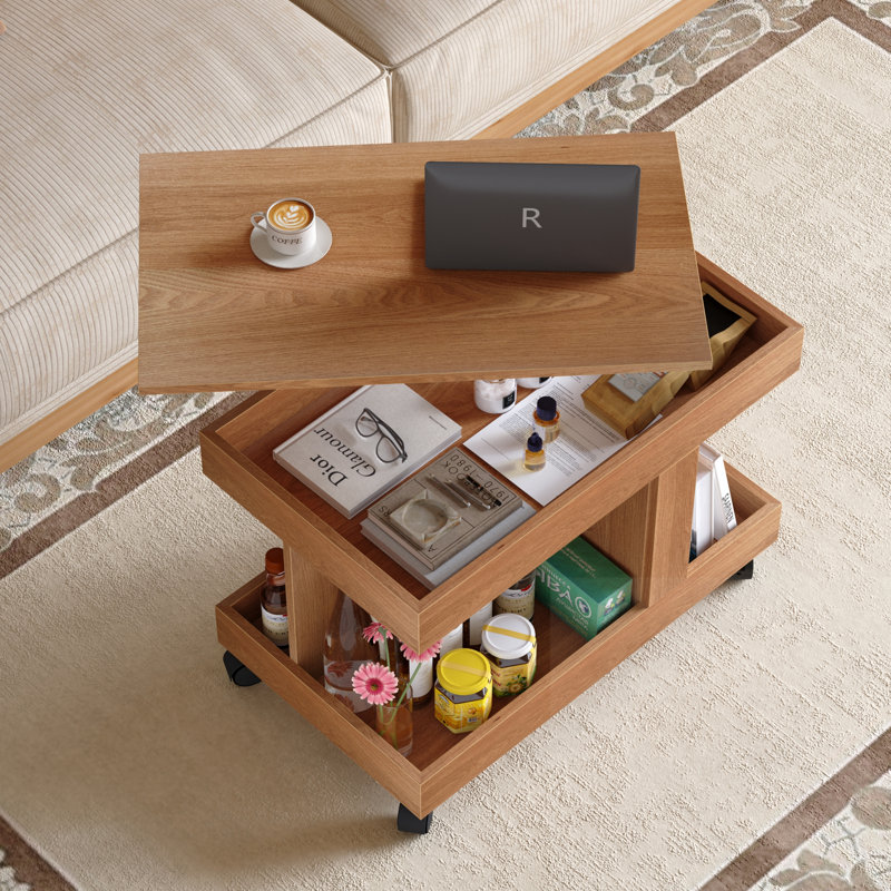 360°Rotating End Table with Wheels