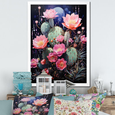 Rose, vert, cactus, désert, royauté, grand - Art floral et botanique sur toile