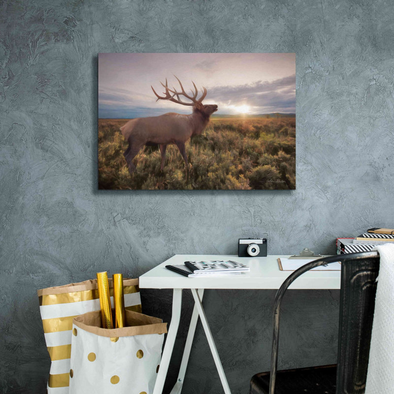 «Jackson Sunrise with Elk» par Lori Deiter, art mural sur toile, H 18 po x l 26 po x P 0,75 po