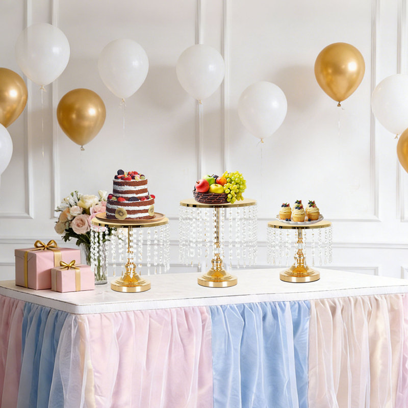 6-Piece Round Gold Metal Cake Stand Set for Wedding Birthday Party