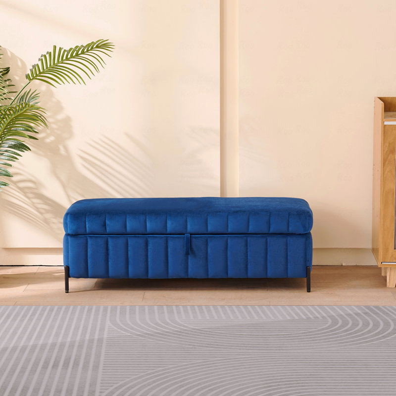 Basic Ottoman (Bench Type), 49.21" Wide Upholstered Velvet Storage Soft Bench Footstool  End Of Bed With Metal Legs, Foot Rest