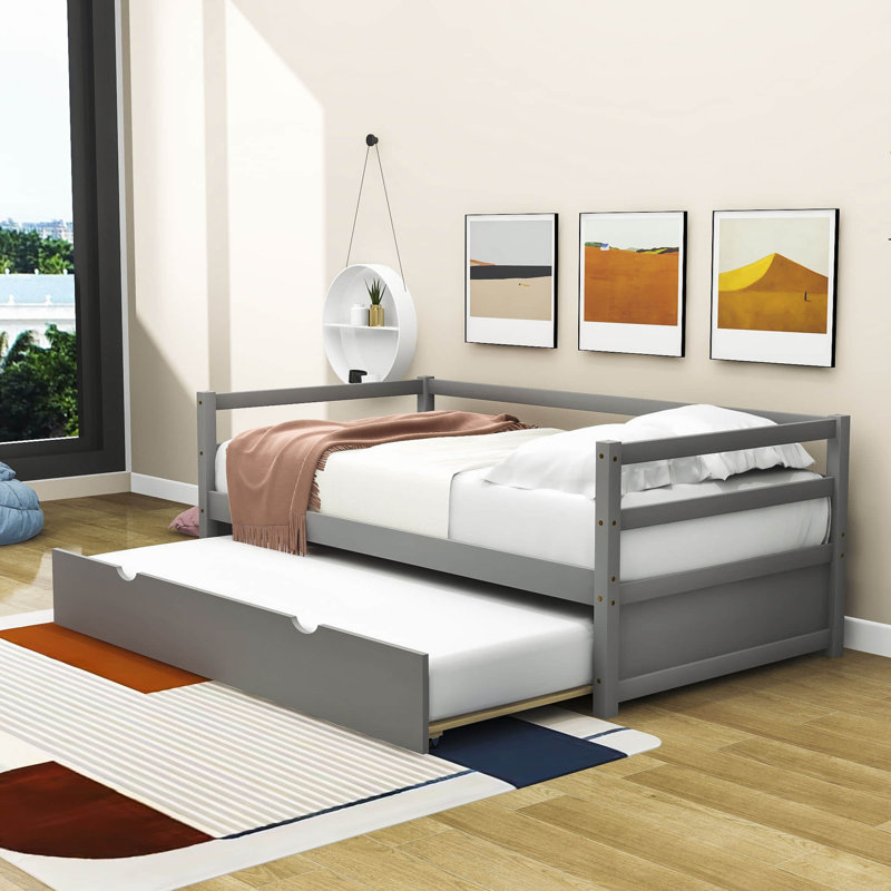 Dystiny Twin Size Wood Daybed with Twin Size Trundle, Gray