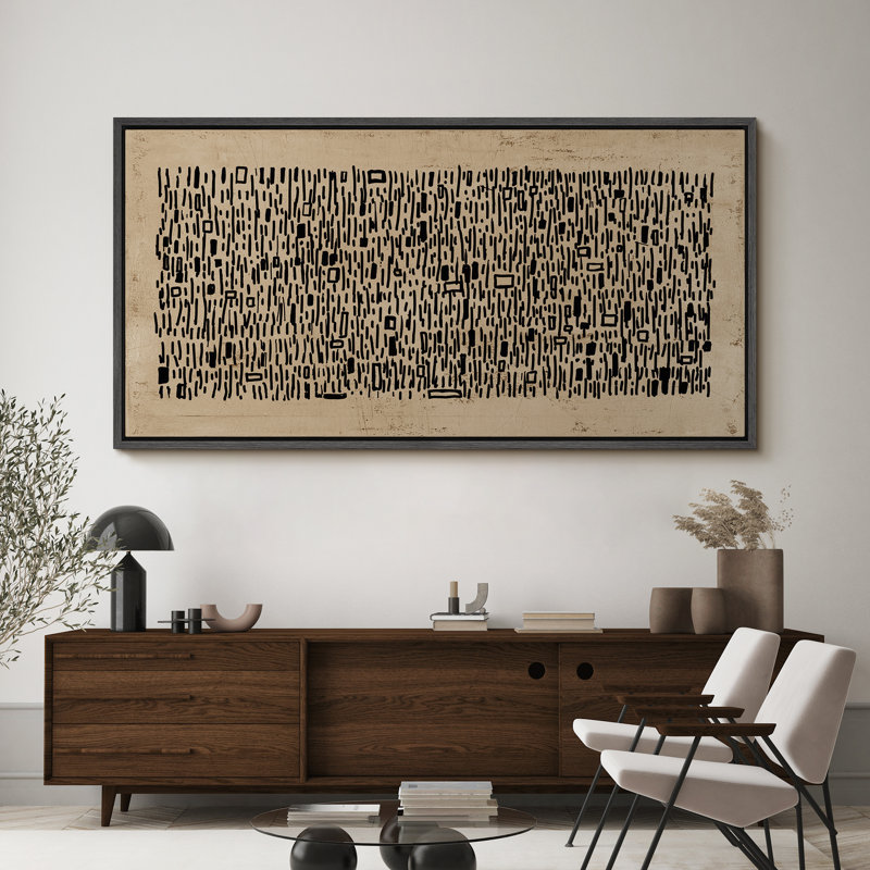 Geometric Line "Brown Black Wabi Sabi Abstract Artwork, Mid Century Modern Neutral Wall Pictures, Extra Large Framed Canvas Giclee Print Wall Art"