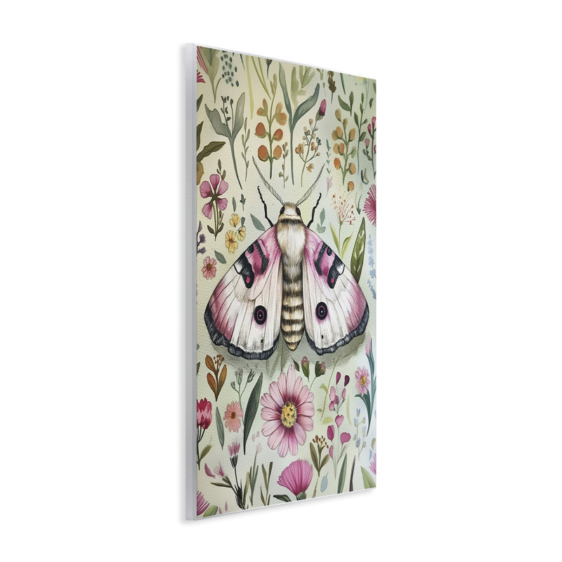 Plaque murale «Moth over Floral Herbs» par The Dutch Lady, H 19 po x l 13 po