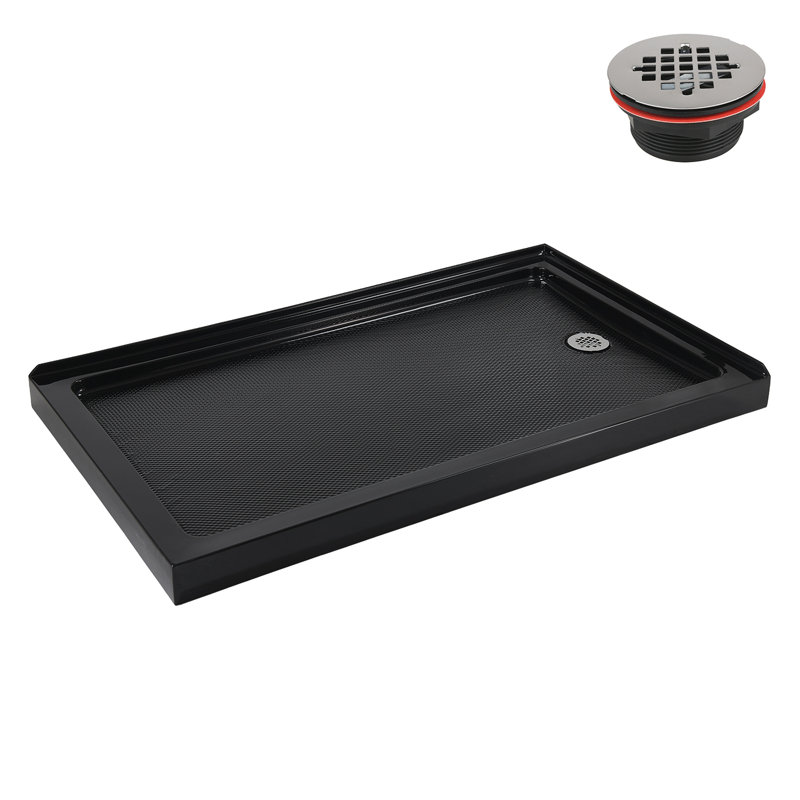 Base de douche en acrylique noir brillant avec drain à droite 60 po x 36 po Streamline NT-2264-60BL-RH, bonde incluse