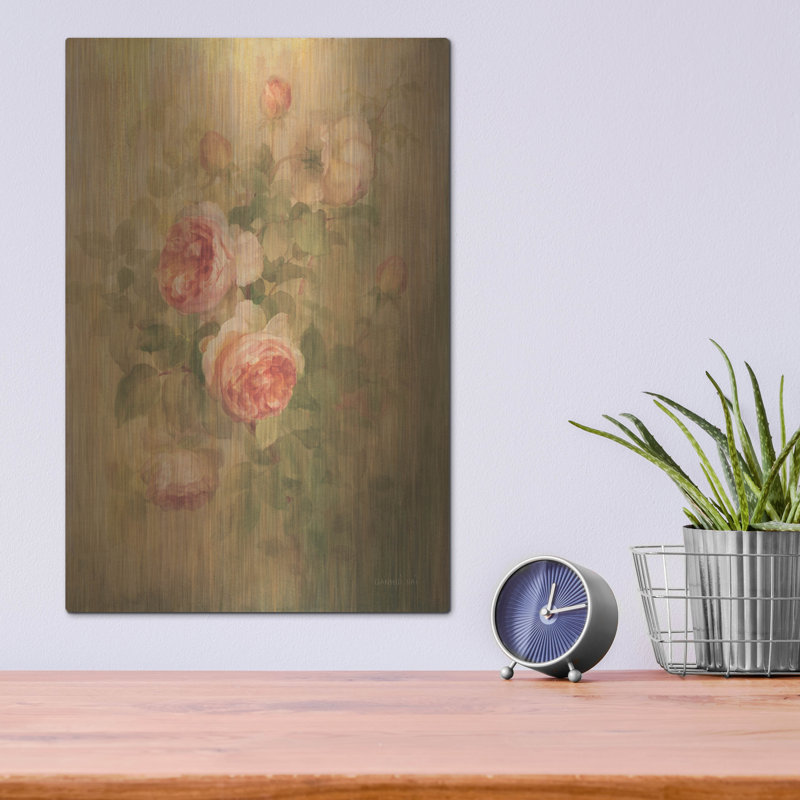 «Vintage Roses On Green 1» par Danhui Nai, art mural en métal