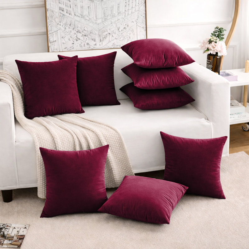 Luxury Velvet Soft Decorative Throw Cushion Cover Set of 8 Cases , Burgundy