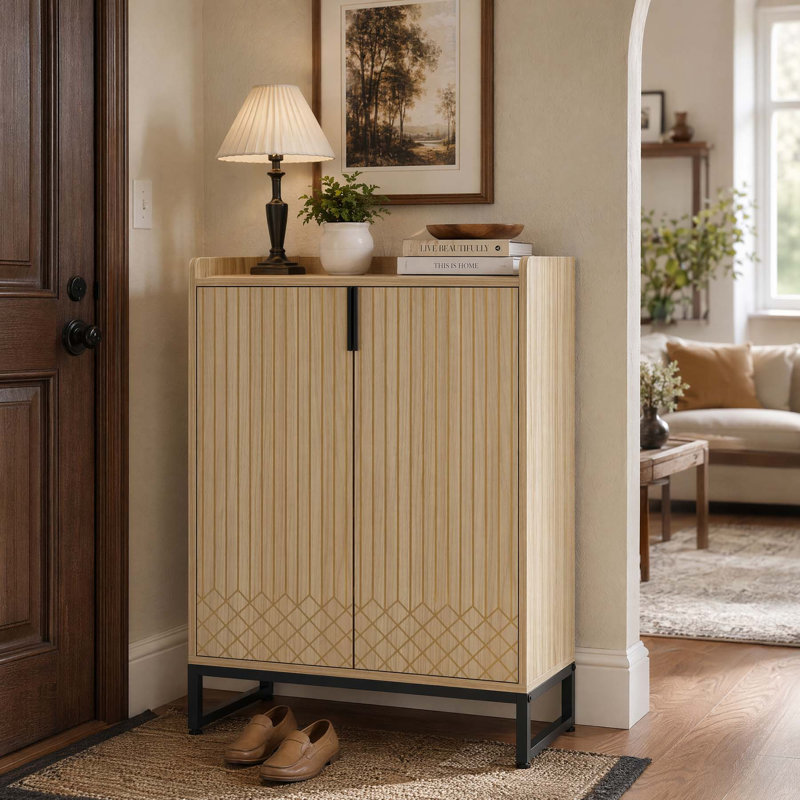 Armoire à chaussures moderne avec portes, étagère à chaussures étroite avec cadre en métal, pour vestibule, couloir, salon, pouvant contenir 25 paires