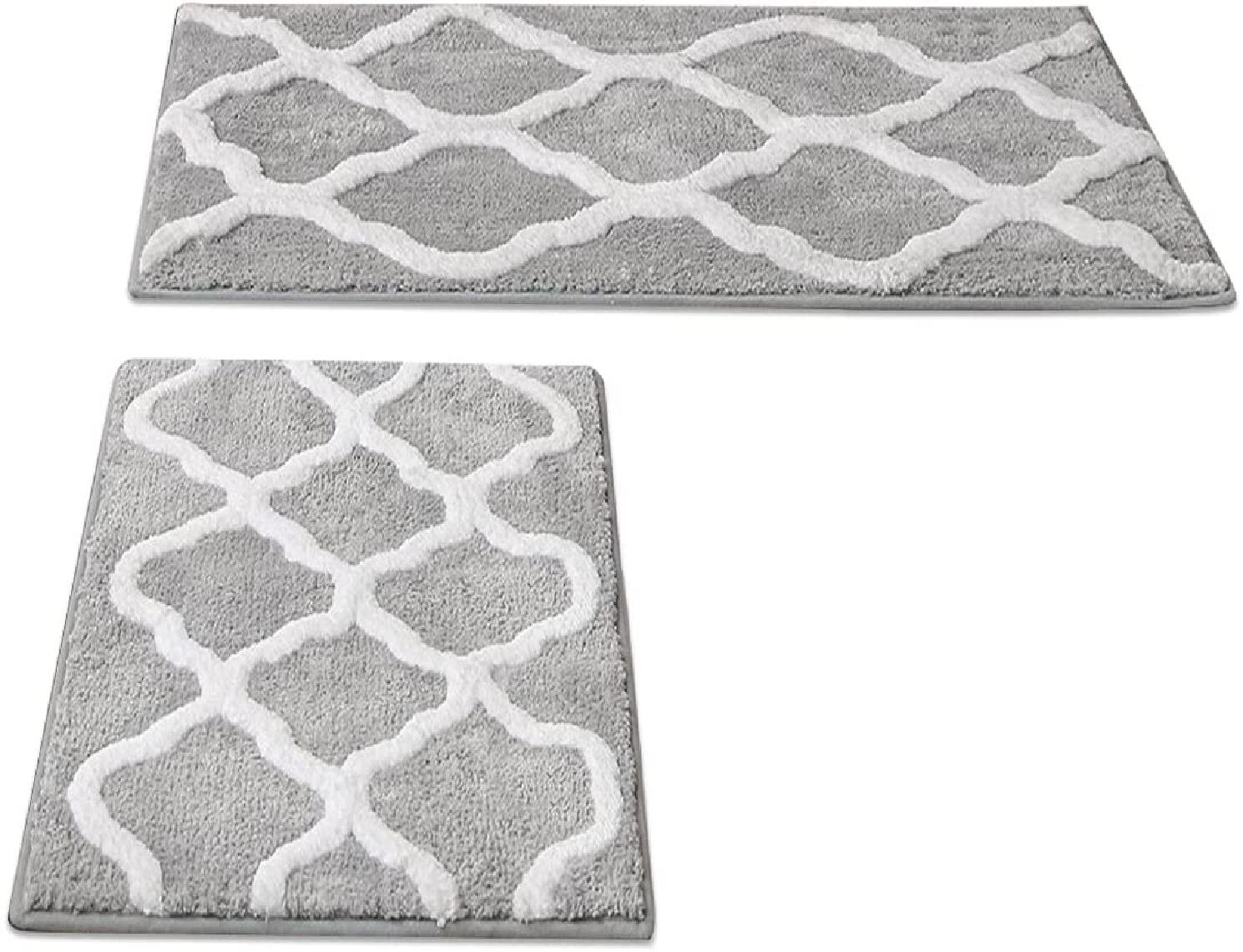 Freja 2pc Cotton Bathroom Rug Set - Bath Mat Set with Trellis Pattern and Non-Slip Base Etta Avenue Color: Black