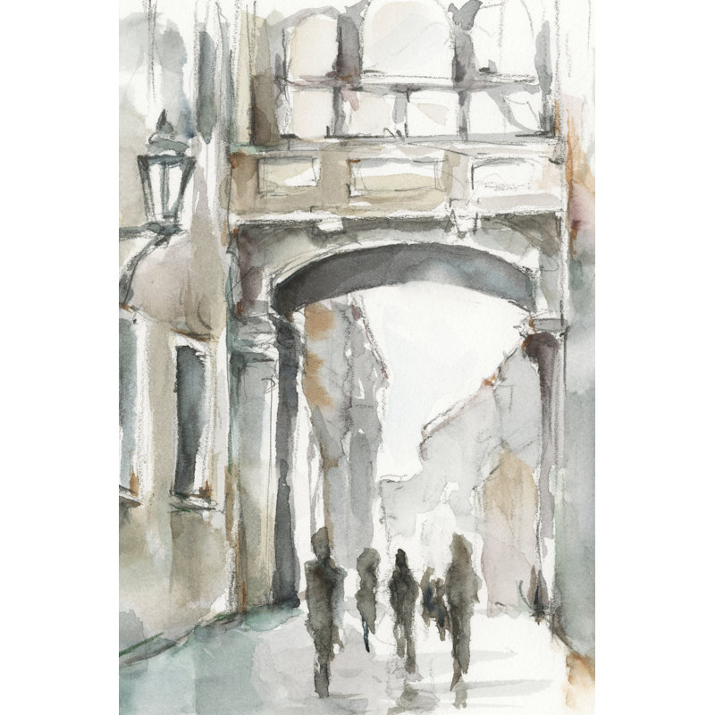 Watercolor Archures I par Ethan Harper - Peinture, H 18 po x l 12 po, Cadre flottant doré, Non