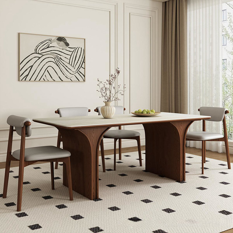 Modern Rectangular Rock Slab Dining Table Sets, 29.5"H x 70.8"L x 35.4"W