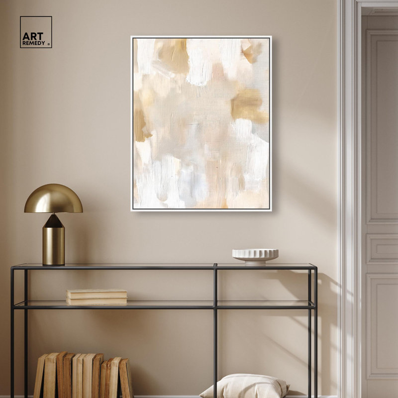 Toile beige et crème I par Art Remedy, H 31 po x l 25 po, Cadre flottant, Noir