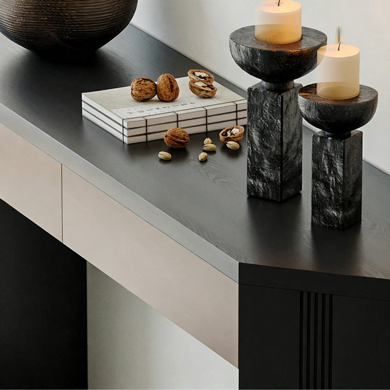Table console en pin massif de style Mid-Century