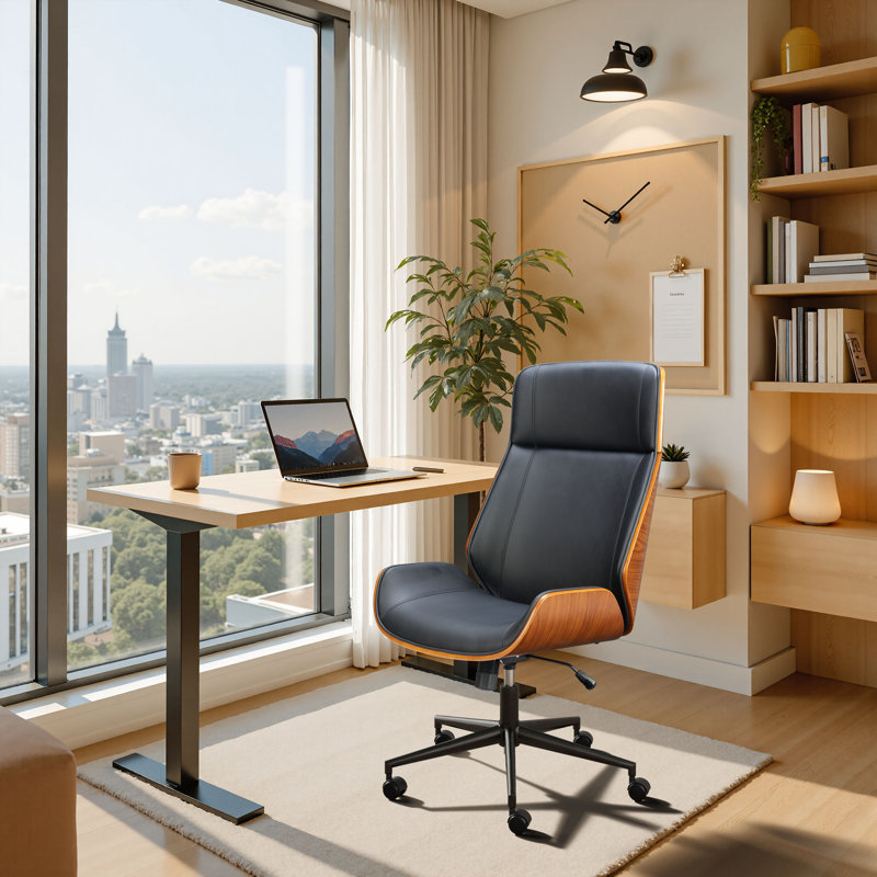 Fauteuil de bureau ergonomique pivotant à haut dossier, Noir