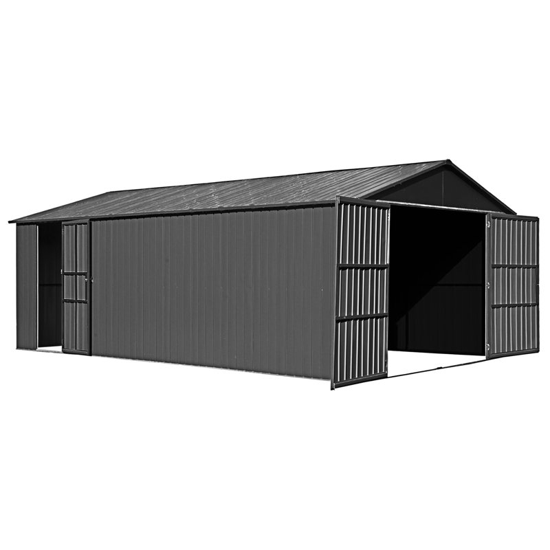 Outdoor Garage Shed With Lockable Double Hinged Doors, 102.81" H x 247.71" W x 149.11" D
